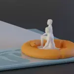 Planet of the Apes - Icarus Spaceship Sinking with 3 Figures and Raft