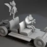 Bat Fink and Karate 2 Figure Set with VW Bug Car 3D Printed 1:32 Scale Cartoon